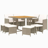 9 Piece Garden Dining Set with Cushions Poly Rattan Beige - Side View
