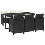 7 Piece Garden Dining Set with Cushions Poly Rattan Black - Side View