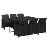 7 Piece Garden Dining Set with Cushions Poly Rattan Black - Side View