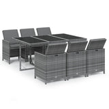 7 Piece Garden Dining Set with Cushions Poly Rattan Grey - Front View