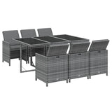 7 Piece Garden Dining Set with Cushions Poly Rattan Grey - Side View