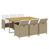 7 Piece Garden Dining Set with Cushions Poly Rattan Beige - Side View