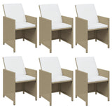 7 Piece Garden Dining Set with Cushions Poly Rattan Beige