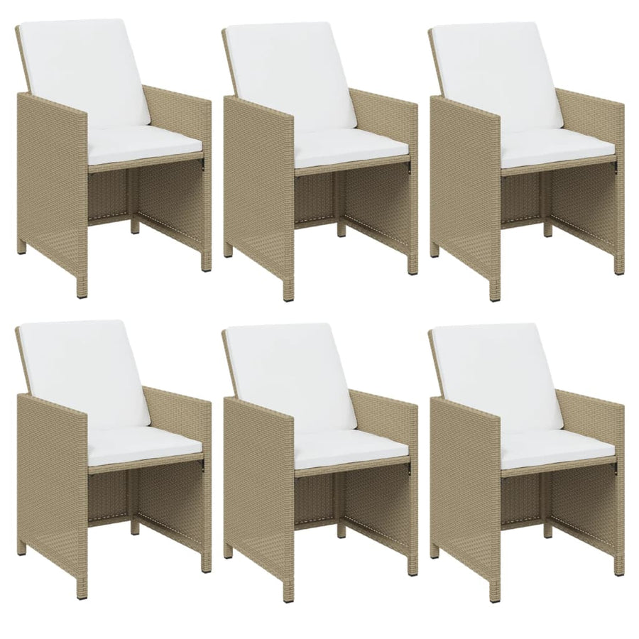 7 Piece Garden Dining Set with Cushions Poly Rattan Beige