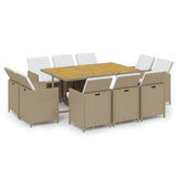 11 Piece Garden Dining Set with Cushions Poly Rattan Beige - Front View