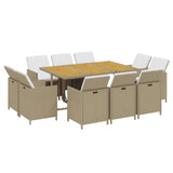11 Piece Garden Dining Set with Cushions Poly Rattan Beige - Side View