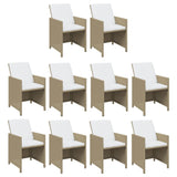 11 Piece Garden Dining Set with Cushions Poly Rattan Beige - Top-Down View