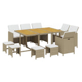 11 Piece Garden Dining Set with Cushions Poly Rattan Beige - Side View