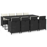 9 Piece Garden Dining Set with Cushions Poly Rattan Black - Front View