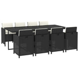 9 Piece Garden Dining Set with Cushions Poly Rattan Black - Side View