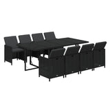 9 Piece Garden Dining Set with Cushions Poly Rattan Black - Side View