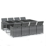 9 Piece Garden Dining Set with Cushions Poly Rattan Grey - Front View