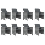 9 Piece Garden Dining Set with Cushions Poly Rattan Grey