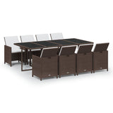 9 Piece Garden Dining Set with Cushions Poly Rattan Brown - Front View