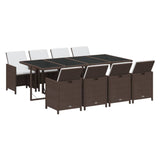 9 Piece Garden Dining Set with Cushions Poly Rattan Brown - Side View