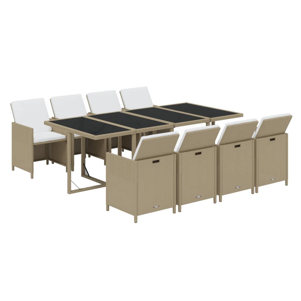 9 Piece Garden Dining Set with Cushions Poly Rattan Beige