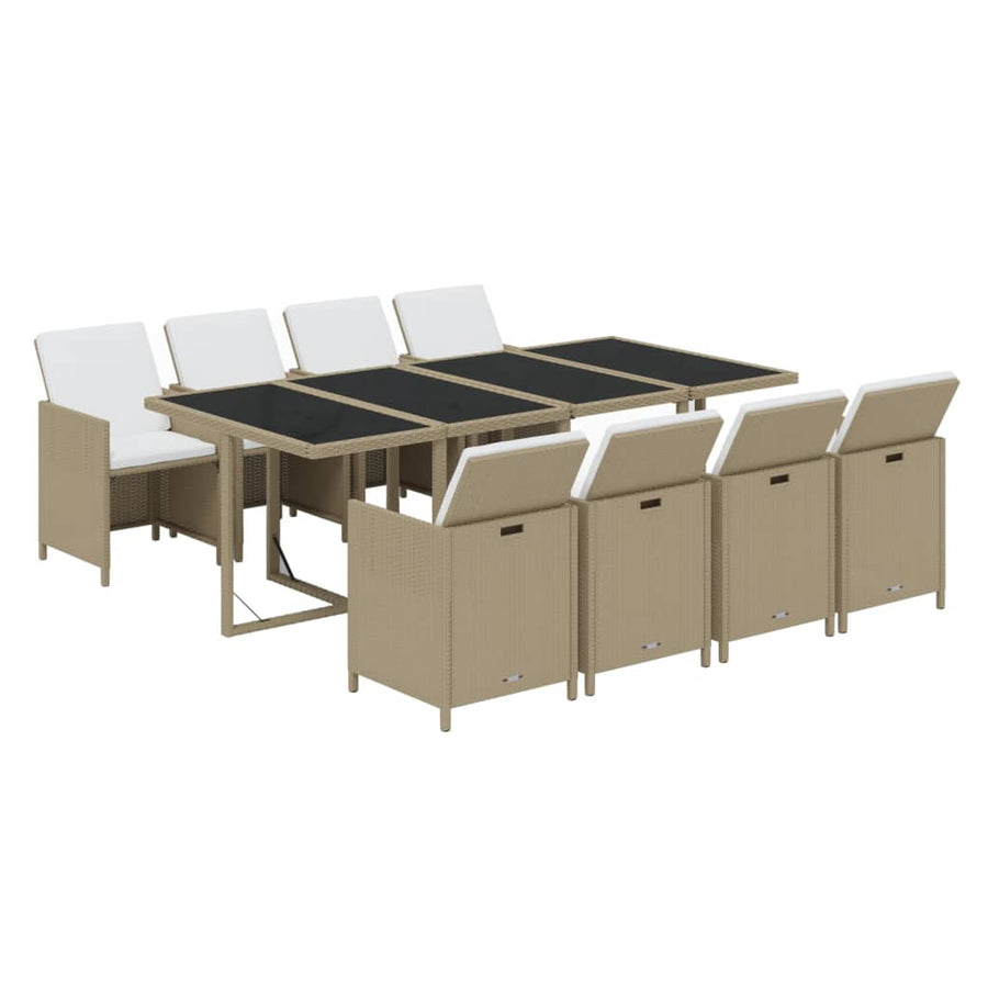 9 Piece Garden Dining Set with Cushions Poly Rattan Beige