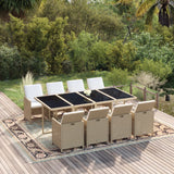 9 Piece Garden Dining Set with Cushions Poly Rattan Beige