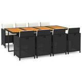 9 Piece Garden Dining Set with Cushions Poly Rattan Black - Front View