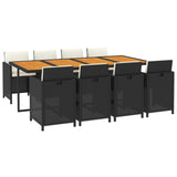 9 Piece Garden Dining Set with Cushions Poly Rattan Black - Side View