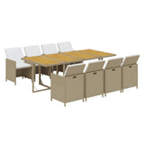 9 Piece Garden Dining Set with Cushions Poly Rattan Beige - Side View