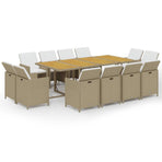 13 Piece Garden Dining Set with Cushions Poly Rattan Beige