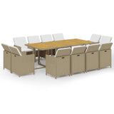 13 Piece Garden Dining Set with Cushions Poly Rattan Beige - Front View