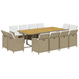 13 Piece Garden Dining Set with Cushions Poly Rattan Beige - Side View