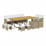 13 Piece Garden Dining Set with Cushions Poly Rattan Beige - Side View