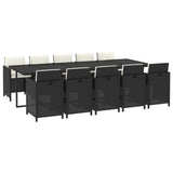 11 Piece Garden Dining Set with Cushions Poly Rattan Black - Side View