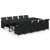 11 Piece Garden Dining Set with Cushions Poly Rattan Black - Front View