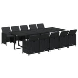 11 Piece Garden Dining Set with Cushions Poly Rattan Black - Side View