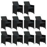 11 Piece Garden Dining Set with Cushions Poly Rattan Black - Top-Down View