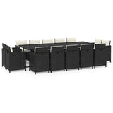 15 Piece Garden Dining Set with Cushions Poly Rattan Black - Front View