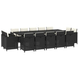 15 Piece Garden Dining Set with Cushions Poly Rattan Black - Side View