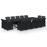 15 Piece Garden Dining Set with Cushions Poly Rattan Black - Front View
