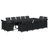 15 Piece Garden Dining Set with Cushions Poly Rattan Black - Side View