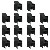15 Piece Garden Dining Set with Cushions Poly Rattan Black