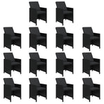 15 Piece Garden Dining Set with Cushions Poly Rattan Black