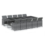 11 Piece Garden Dining Set with Cushions Poly Rattan Grey - Front View