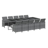 11 Piece Garden Dining Set with Cushions Poly Rattan Grey - Side View
