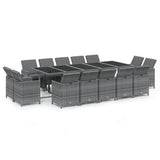 15 Piece Garden Dining Set with Cushions Poly Rattan Grey