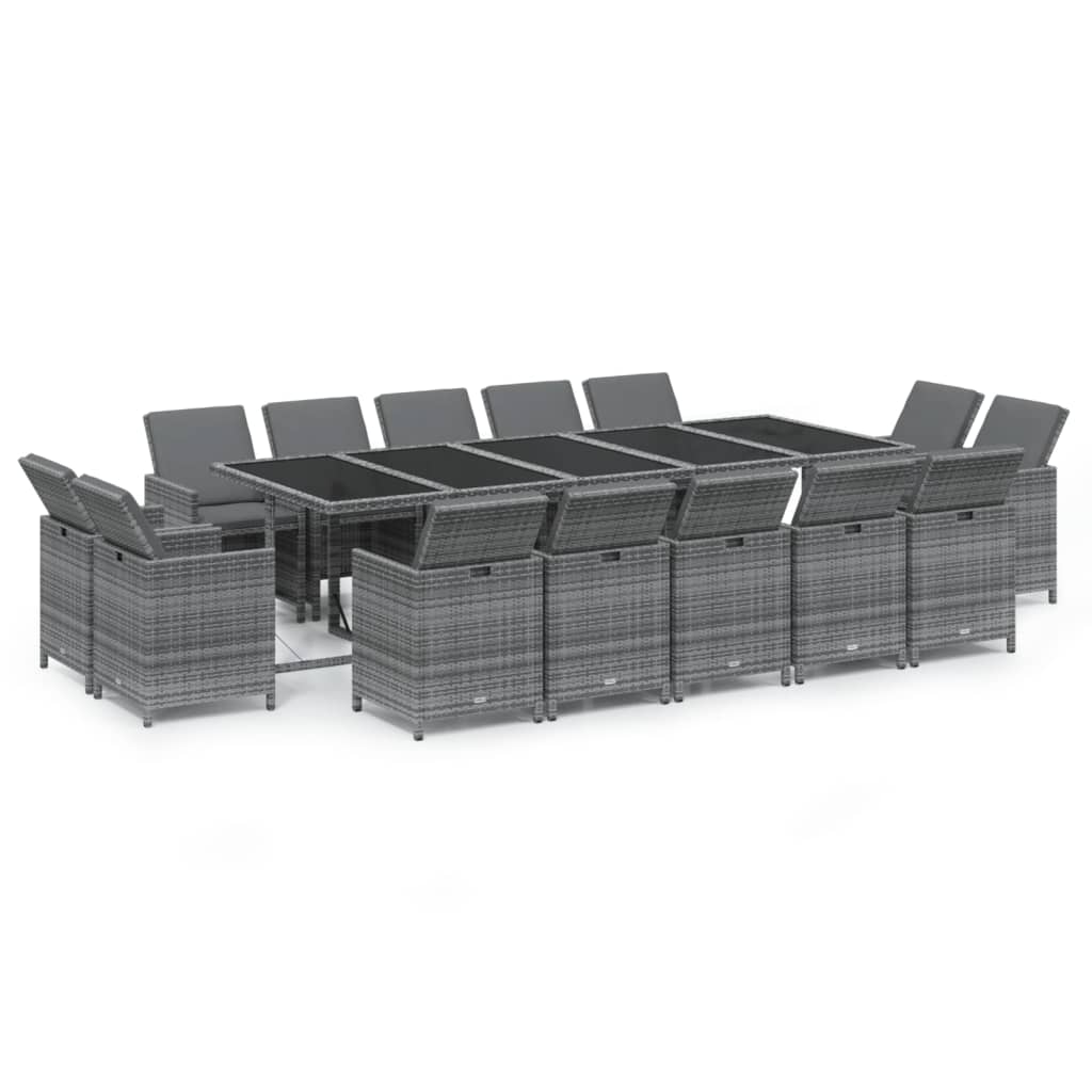 15 Piece Garden Dining Set with Cushions Poly Rattan Grey
