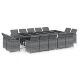 15 Piece Garden Dining Set with Cushions Poly Rattan Grey - Front View