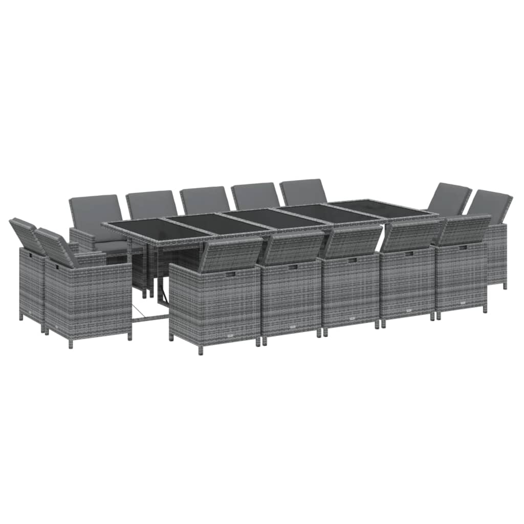 15 Piece Garden Dining Set with Cushions Poly Rattan Grey