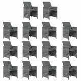 15 Piece Garden Dining Set with Cushions Poly Rattan Grey