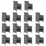 15 Piece Garden Dining Set with Cushions Poly Rattan Grey - Top-Down View