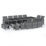 15 Piece Garden Dining Set with Cushions Poly Rattan Grey - Front View