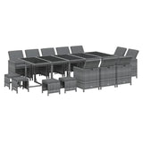 15 Piece Garden Dining Set with Cushions Poly Rattan Grey - Side View