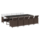 11 Piece Garden Dining Set with Cushions Poly Rattan Brown - Side View